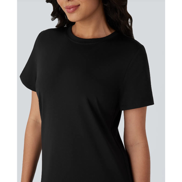 HALARA Round Neck Short Sleeve Solid Mini Casual Tee Shirt Dress Black XL NWOT - Picture 5 of 9